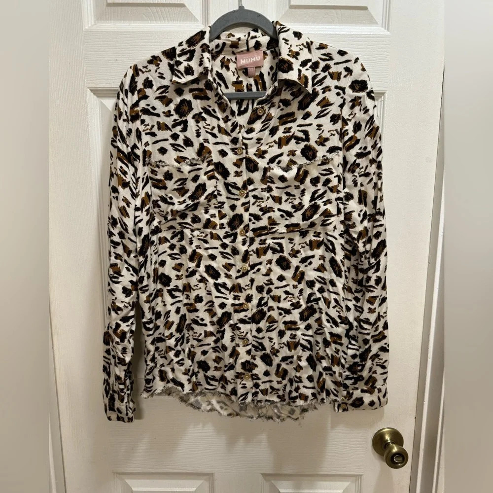Show Me Your Mumu Marcella Shirt Cheetah Button Up Shirt Boho Chic Size XS